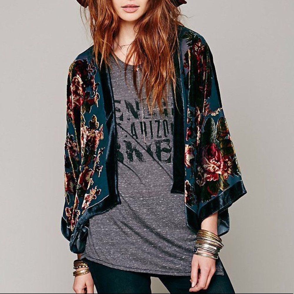 Free People Velvet Floral Burnout Kimono - NWOT
